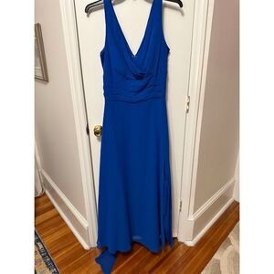 Davids Bridal Blue Open Back V Maxi Bridesmaid Guest Dress 16 Sleeveless Bow